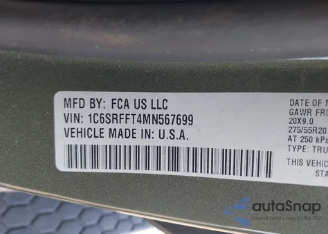 2021 Ram 1500 Big Horn 4X4 5'7 Box from USA, damaged, VIN 1C6SRFFT4MN567699